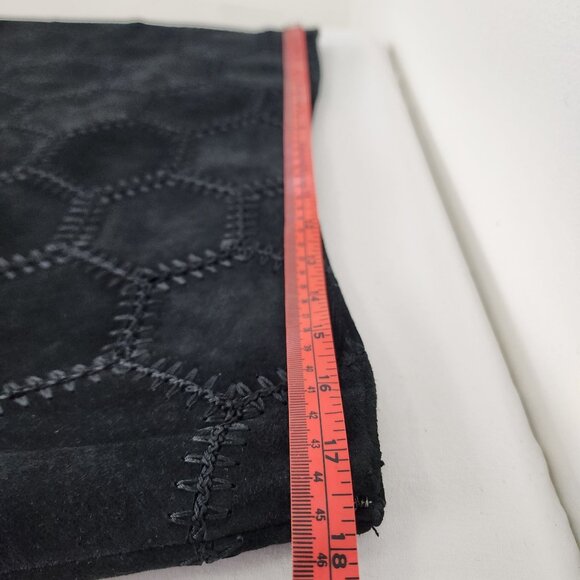 Danier Genuine Leather Black Suede Hexagon Maxi Skirt Size 14 Drk Boho Cowgirl - Picture 9 of 12